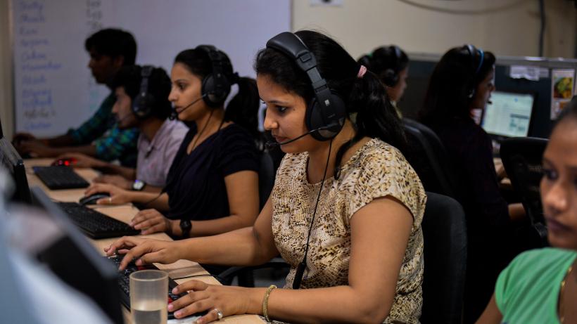 Women working at a call center in Noida India