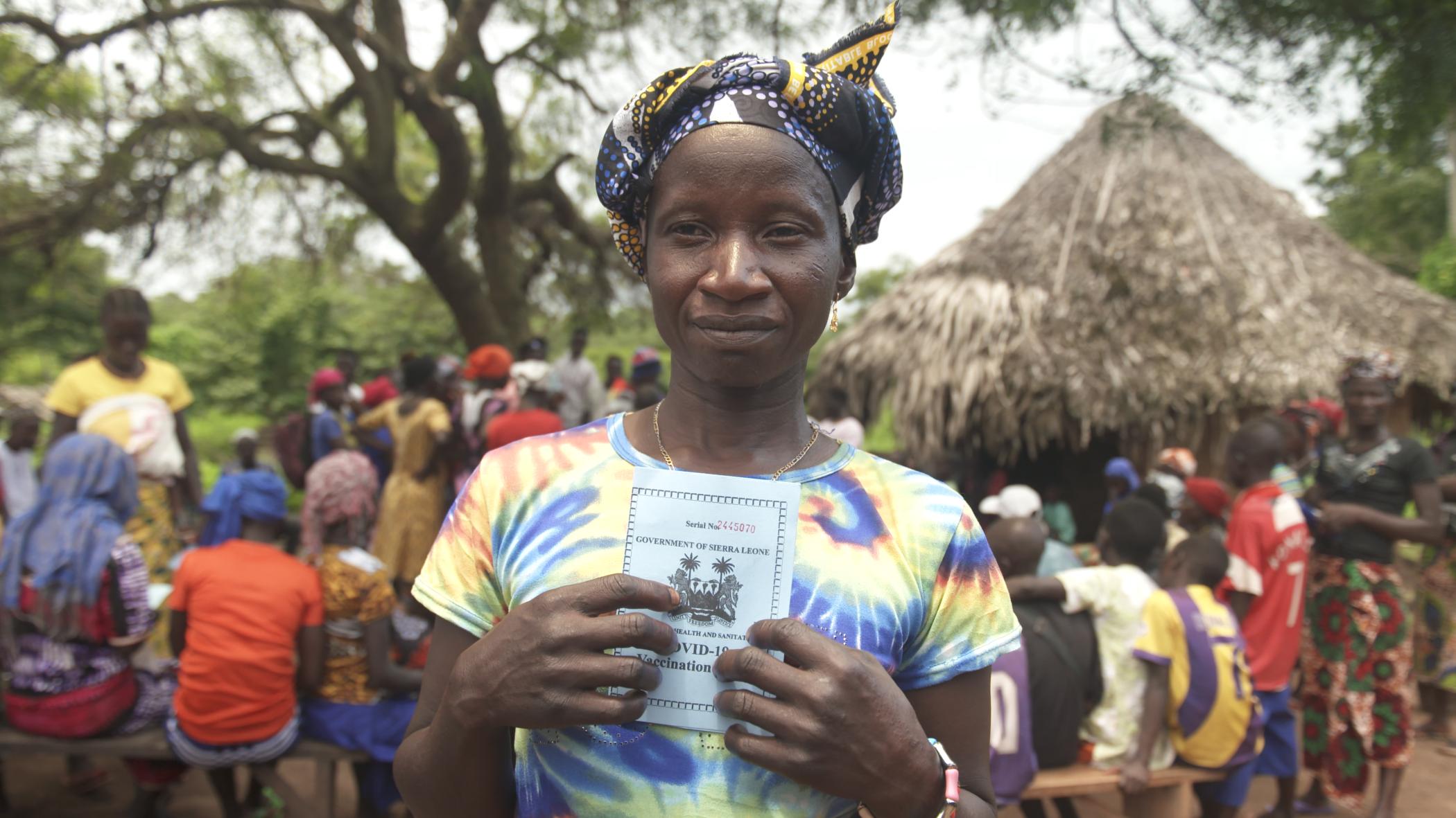 Lady with a COVID-19 vaccination pass in Sierra Leone
