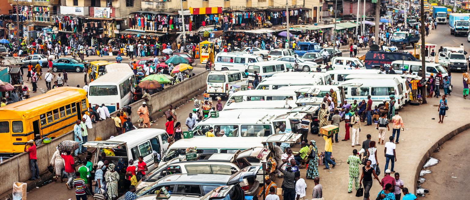 Busy African city transport hub - Lagos, Nigeria. Photo credit: Peeterv / iStock / Getty Images Plus via Getty Images.