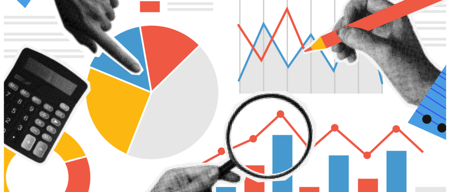 Halftone hands with graph and diagram in trendy vintage style. Achieving high results