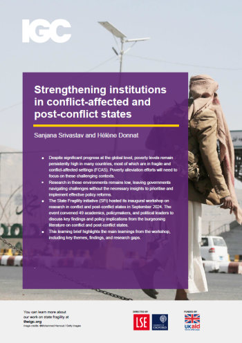 The cover image for a learning brief on strengthening institutions in conflict-affected and post-conflict states.