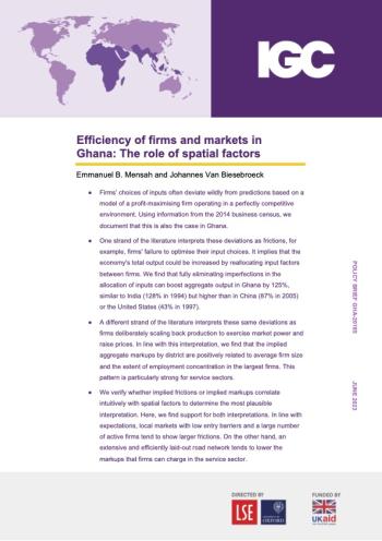 Efficiency of firms and markets in Ghana: The role of spatial factors