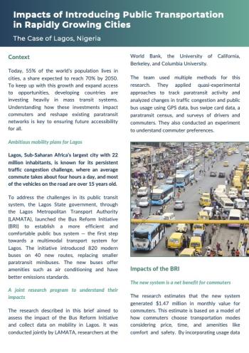 cover page for policy brief impacts of introducing public transportation