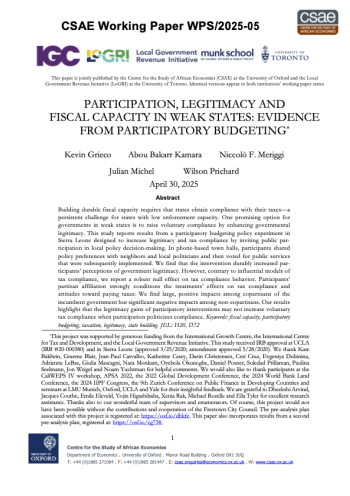 Cover page for working paper