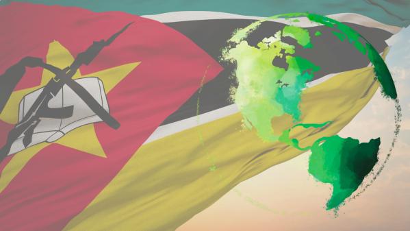Mozambique flag and a green outline of the globe to illustrate the Carbon Border Adjustment Mechanism (CBAM) and why it matters for Mozambique.