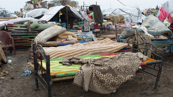 Belongings at Malakal transit site in South Sudan's Upper Nile State. Photo credit: Jadwiga Figula / Moment via Getty Images.