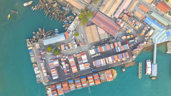 Aerial view taken by drone of Stone Town port, Zanzibar, Tanzania, Africa. Photo credit: Carlo Alberto Conti / Moment via Getty Images.