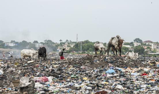 Residents recycle junk in a waste disposal dump in Accra, Ghana