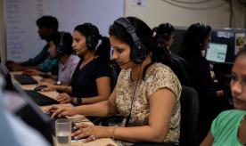 Women working at a call center in Noida India