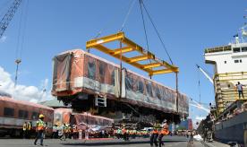 A carriage for the Tanzania's Standard Gauge Railway is unloaded