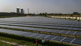 Solar panels and coal plants in Dadri, India