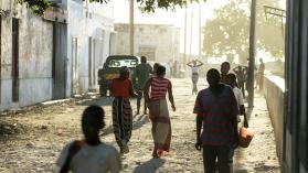 People walking on a path in Mozambique.