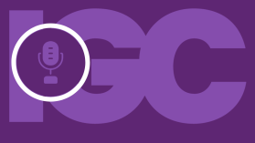 A logo of IGC with a mic logo layered over the logo.
