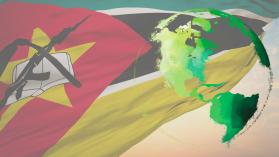 Mozambique flag and a green outline of the globe to illustrate the Carbon Border Adjustment Mechanism (CBAM) and why it matters for Mozambique.