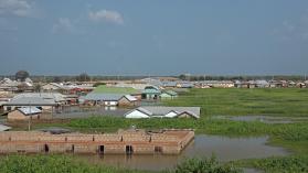 A village flooded by high water level in rivercentral in Ghana, Africa.