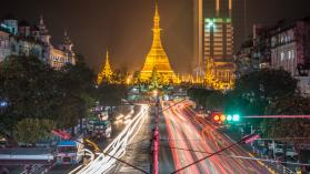 Sule Paya pagoda the center of Yangon, Myanmar. Photo credit: Boy_Anupong / Moment via Getty Images. [Royalty-free]