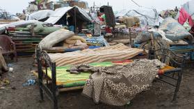 Belongings at Malakal transit site in South Sudan's Upper Nile State. Photo credit: Jadwiga Figula / Moment via Getty Images.
