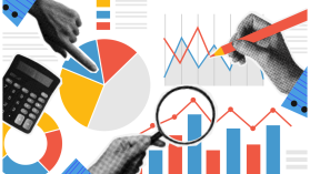 Halftone hands with graph and diagram in trendy vintage style. Achieving high results