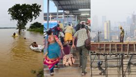 Collage showing workers moving from rural areas to cities