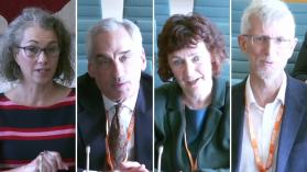 Sarah Champion, MP, Jonathan Leape, Liz Baggs, and Adrian Martin at the International Development Committee session