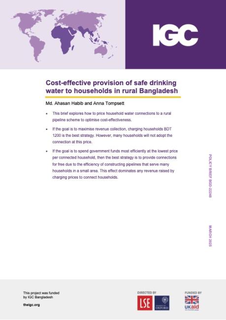 Cost-effective provision of safe drinking water to households in rural Bangladesh