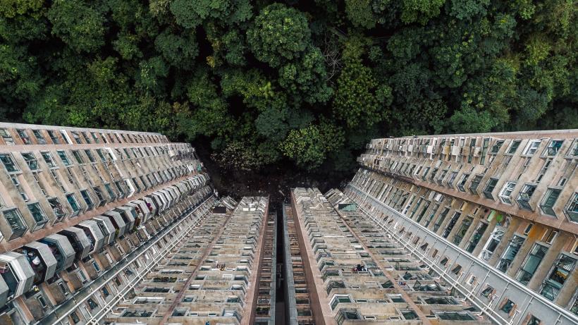 Nature and a building complex in Hong Kong