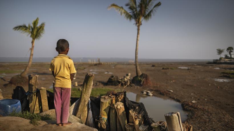 A young boy is looking out over the waters in the delta - Sundarbans, West Bengal, India.