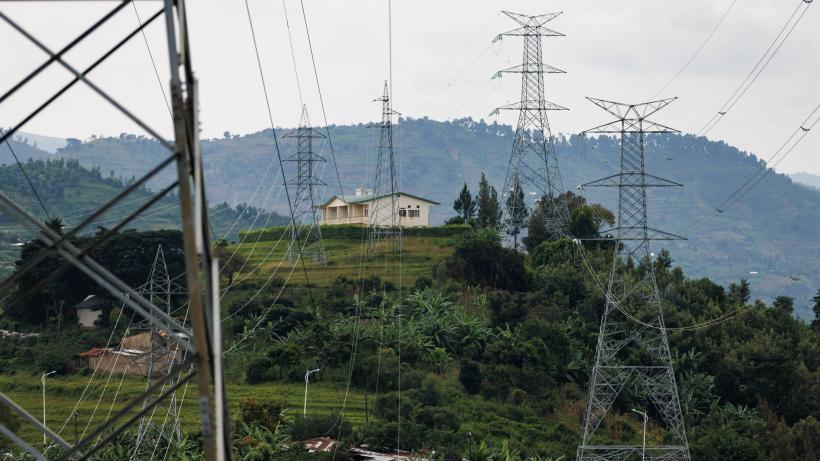 Electricity pylons, carrying power generated by KivuWatt