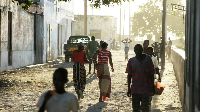 People walking on a path in Mozambique.