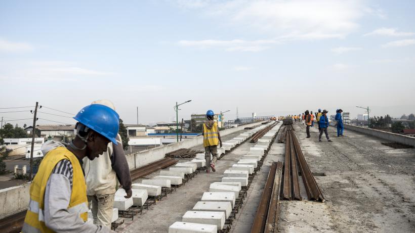 Light rail system construction in Addis Ababa - stock photo