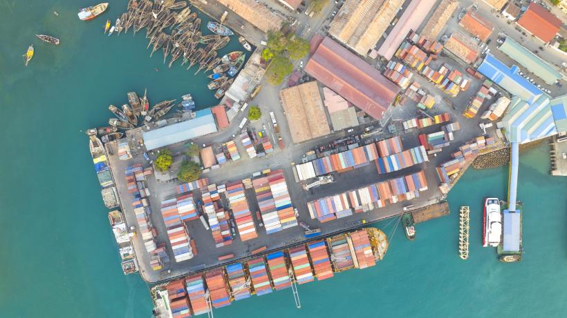 Aerial view taken by drone of Stone Town port, Zanzibar, Tanzania, Africa. Photo credit: Carlo Alberto Conti / Moment via Getty Images.