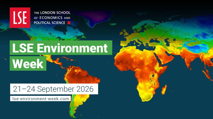 The LSE E-week 2026 visual with a heatmap representing global warming