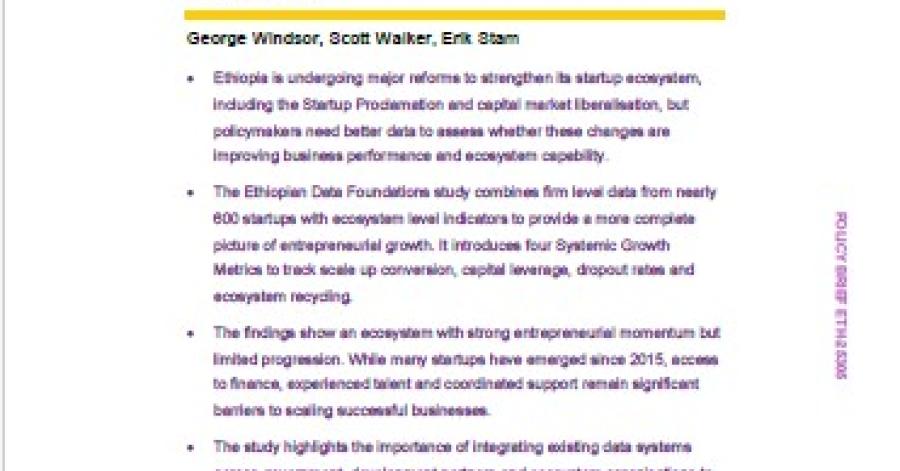 Ethiopian Data Foundations: Building the evidence for an entrepreneurial economy in transition