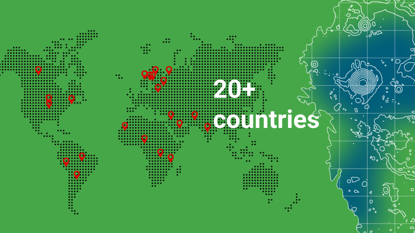 Graphic showing multiple pins of locations of presenters demonstrating how global LSE Environment Week is.