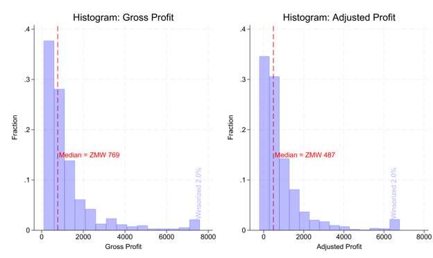 Histograms showing how profits vary across the surveyed firms. Provided by authors.&nbsp;