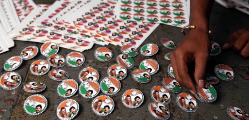 Workers are busy in preparing the political party badges in the western Indian City of Mumbai on 10th March 2009.This is very popular among the political parties.