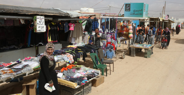 Syrian refugees in the Zaatari refugee camp in Jordan, located 10 km east of Mafraq, Jordan on March 27, 2016. Photo © Dominic Chavez/World Bank